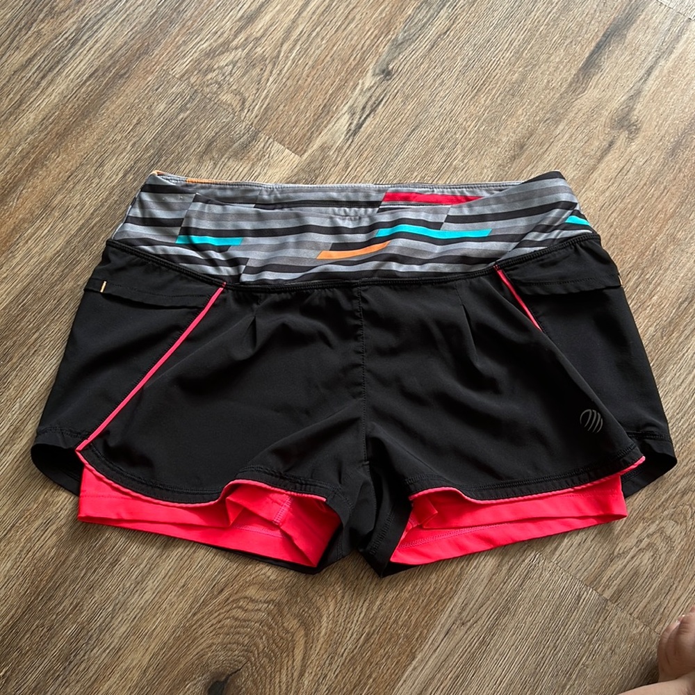 MPG Women's Size Small Black Pink Athletic Running Shorts Lined Compression